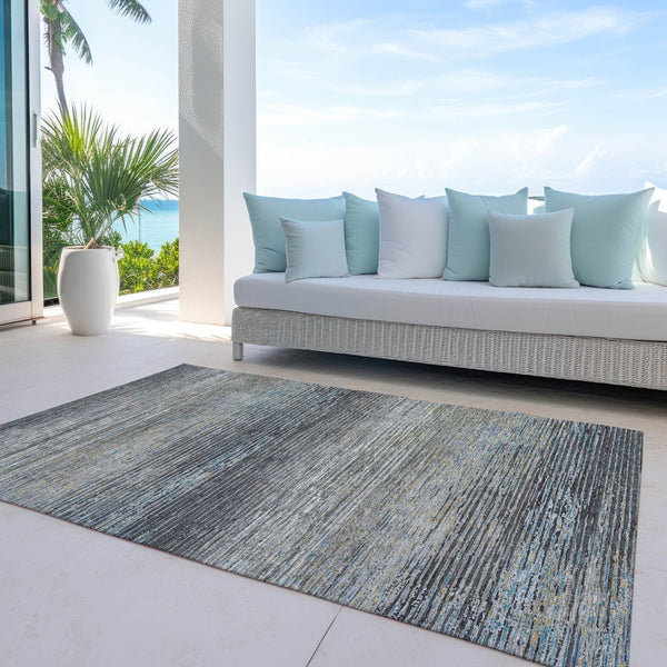 HomeRoots 5' Granite Gray Striped Area Rug - Stylish, Durable, Washable Indoor/Outdoor Floor Covering for All Spaces 9' X 12' 608477
