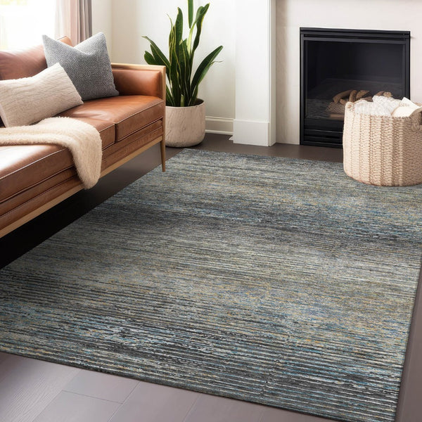 HomeRoots 5' Granite Gray Striped Area Rug - Stylish, Durable, Washable Indoor/Outdoor Floor Covering for All Spaces 9' X 12' 608477