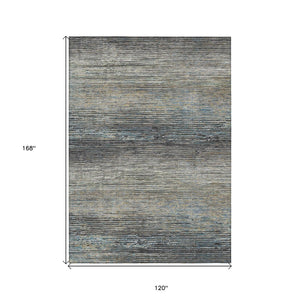HomeRoots 5' Granite Gray Striped Area Rug - Stylish, Durable, Washable Indoor/Outdoor Floor Covering for All Spaces 10' X 14' 608478