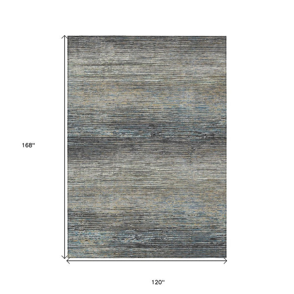 HomeRoots 5' Granite Gray Striped Area Rug - Stylish, Durable, Washable Indoor/Outdoor Floor Covering for All Spaces 10' X 14' 608478