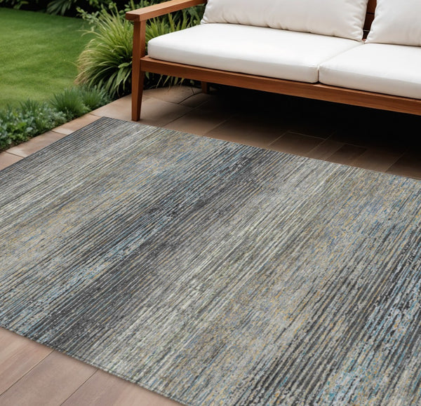 HomeRoots 5' Granite Gray Striped Area Rug - Stylish, Durable, Washable Indoor/Outdoor Floor Covering for All Spaces 10' X 14' 608478