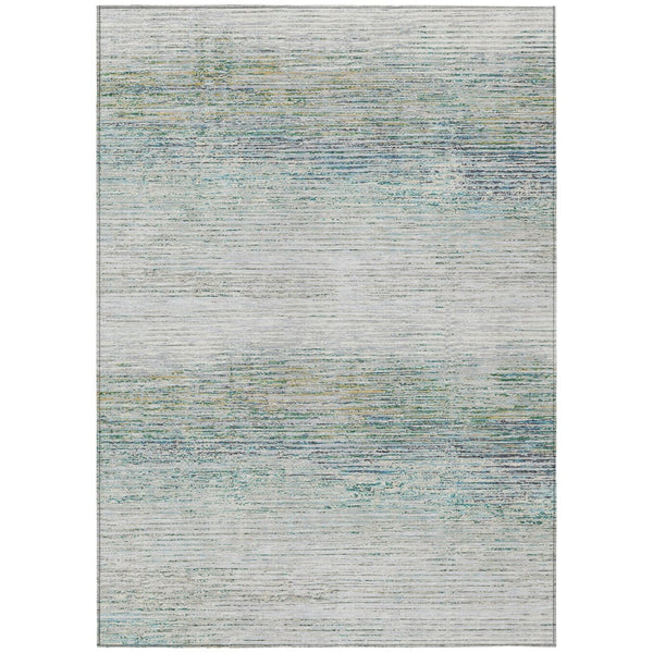 HomeRoots 5' Linen Striped Washable Area Rug - Durable Indoor/Outdoor Design for Effortless Coastal Charm 5' X 8' 608480