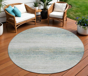 HomeRoots 5' Linen Striped Washable Area Rug - Durable Indoor/Outdoor Design for Effortless Coastal Charm 8' Round 608481