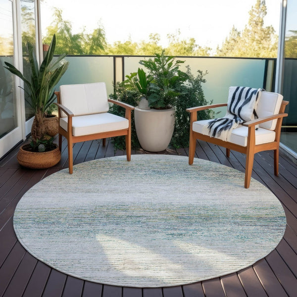 HomeRoots 5' Linen Striped Washable Area Rug - Durable Indoor/Outdoor Design for Effortless Coastal Charm 8' Round 608481
