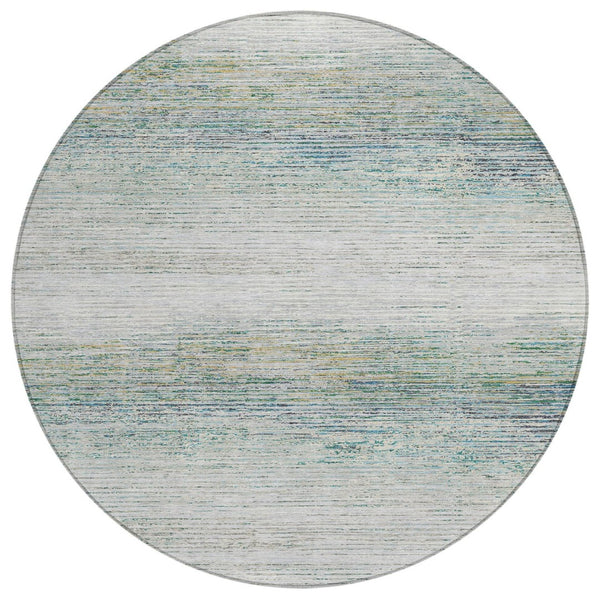 HomeRoots 5' Linen Striped Washable Area Rug - Durable Indoor/Outdoor Design for Effortless Coastal Charm 8' Round 608481