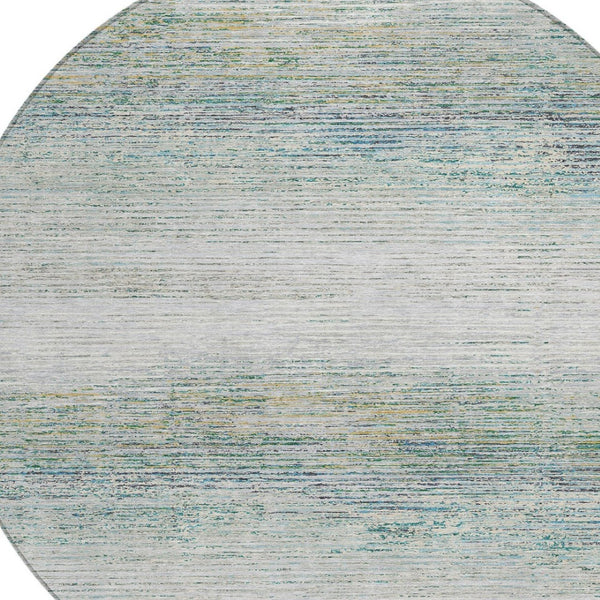 HomeRoots 5' Linen Striped Washable Area Rug - Durable Indoor/Outdoor Design for Effortless Coastal Charm 8' Round 608481