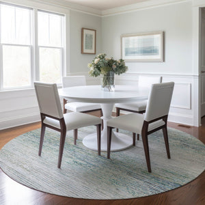 HomeRoots 5' Linen Striped Washable Area Rug - Durable Indoor/Outdoor Design for Effortless Coastal Charm 8' Round 608481