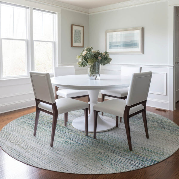 HomeRoots 5' Linen Striped Washable Area Rug - Durable Indoor/Outdoor Design for Effortless Coastal Charm 8' Round 608481
