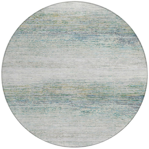 HomeRoots 5' Linen Striped Washable Area Rug - Durable Indoor/Outdoor Design for Effortless Coastal Charm 8' Round 608481