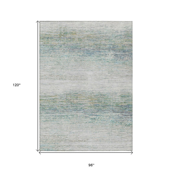 HomeRoots 5' Linen Striped Washable Area Rug - Durable Indoor/Outdoor Design for Effortless Coastal Charm 8' X 10' 608482