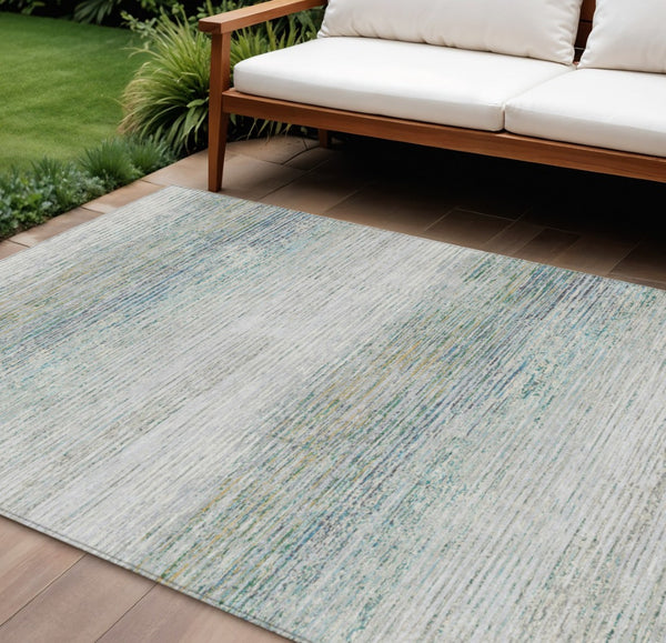 HomeRoots 5' Linen Striped Washable Area Rug - Durable Indoor/Outdoor Design for Effortless Coastal Charm 8' X 10' 608482