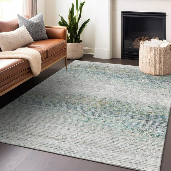 HomeRoots 5' Linen Striped Washable Area Rug - Durable Indoor/Outdoor Design for Effortless Coastal Charm 8' X 10' 608482