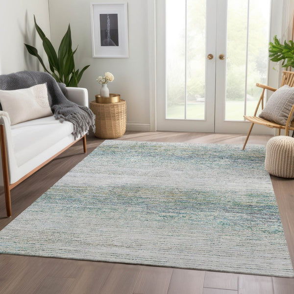 HomeRoots 5' Linen Striped Washable Area Rug - Durable Indoor/Outdoor Design for Effortless Coastal Charm 8' X 10' 608482