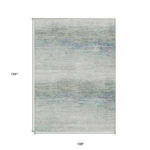 HomeRoots 5' Linen Striped Washable Area Rug - Durable Indoor/Outdoor Design for Effortless Coastal Charm 9' X 12' 608483