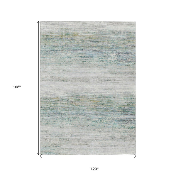 HomeRoots 5' Linen Striped Washable Area Rug - Durable Indoor/Outdoor Design for Effortless Coastal Charm 10' X 14' 608484