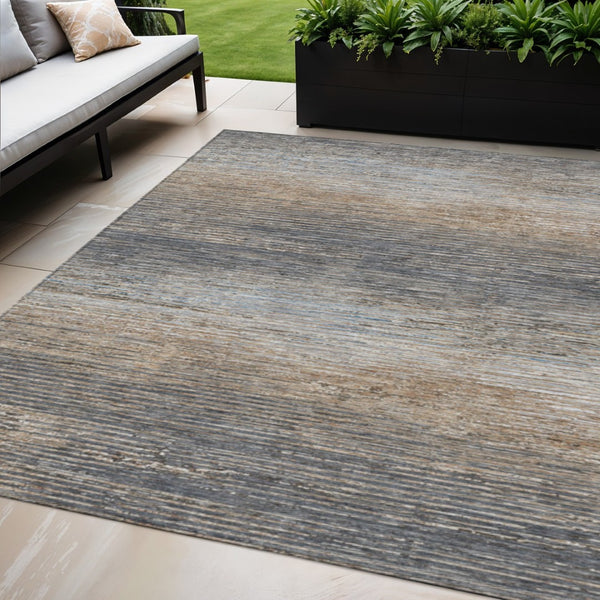 HomeRoots 5' Pewter Striped Washable Area Rug – Durable, Stylish, and Perfect for Indoor or Outdoor Spaces! 5' X 8' 608486