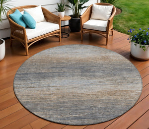 HomeRoots 5' Pewter Striped Washable Area Rug – Durable, Stylish, and Perfect for Indoor or Outdoor Spaces! 8' Round 608487