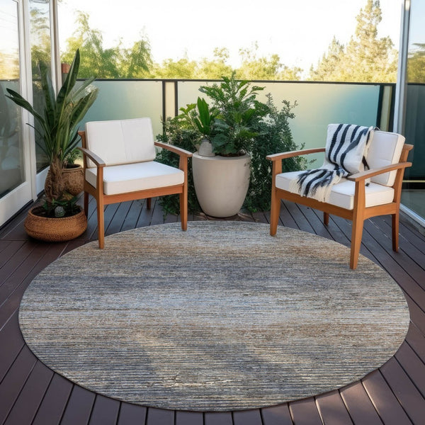 HomeRoots 5' Pewter Striped Washable Area Rug – Durable, Stylish, and Perfect for Indoor or Outdoor Spaces! 8' Round 608487