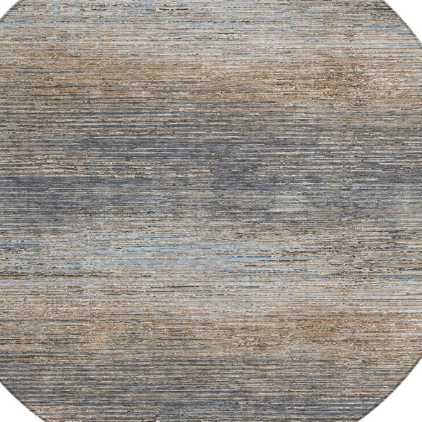 HomeRoots 5' Pewter Striped Washable Area Rug – Durable, Stylish, and Perfect for Indoor or Outdoor Spaces! 8' Round 608487