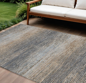 HomeRoots 5' Pewter Striped Washable Area Rug – Durable, Stylish, and Perfect for Indoor or Outdoor Spaces! 9' X 12' 608489