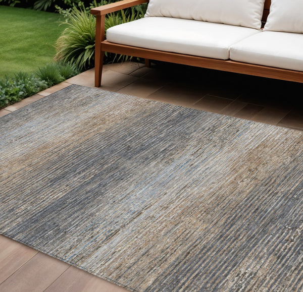 HomeRoots 5' Pewter Striped Washable Area Rug – Durable, Stylish, and Perfect for Indoor or Outdoor Spaces! 9' X 12' 608489
