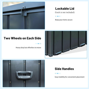 English Elm 190 Gallon Metal Deck Box Waterproof Steel Outdoor StorageBench with Lock, Wheels, Hydraulic Pistons Dark Gray W1859P404343
