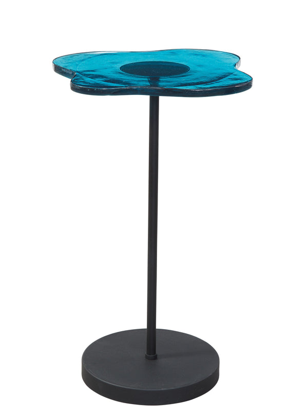 Basset Mirror Elijah Accent Table - Bold Red Clover Glass Top With Sleek Black Metal Base For Modern Spaces Black Glass,Metal 6085-lr-221