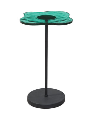 Basset Mirror Elijah Accent Table - Bold Red Clover Glass Top With Sleek Black Metal Base For Modern Spaces Black Glass,Metal 6085-lr-222