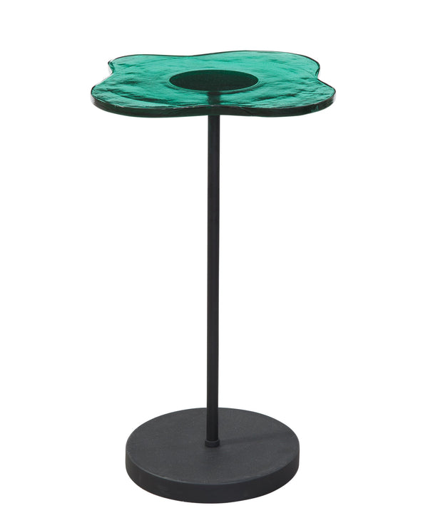 Basset Mirror Elijah Accent Table - Bold Red Clover Glass Top With Sleek Black Metal Base For Modern Spaces Black Glass,Metal 6085-lr-222