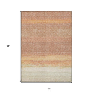 HomeRoots 5' Salmon Striped Indoor Outdoor Area Rug – Washable, Durable, and Stylish for Any Space 5' X 8' 608510