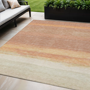 HomeRoots 5' Salmon Striped Indoor Outdoor Area Rug – Washable, Durable, and Stylish for Any Space 5' X 8' 608510