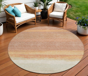 HomeRoots 5' Salmon Striped Indoor Outdoor Area Rug – Washable, Durable, and Stylish for Any Space 8' Round 608512