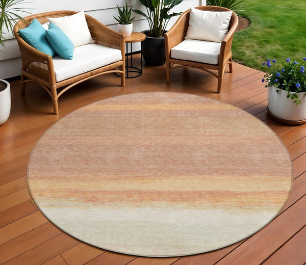 HomeRoots 5' Salmon Striped Indoor Outdoor Area Rug – Washable, Durable, and Stylish for Any Space 8' Round 608512