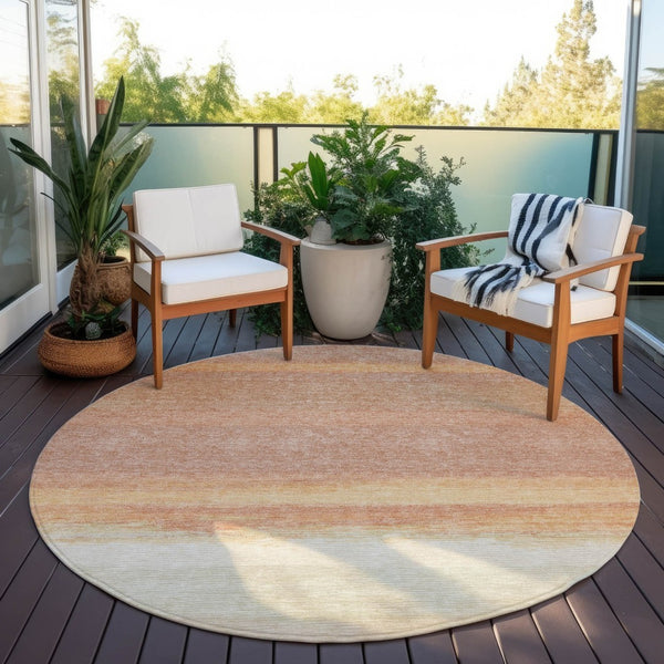 HomeRoots 5' Salmon Striped Indoor Outdoor Area Rug – Washable, Durable, and Stylish for Any Space 8' Round 608512