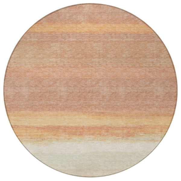 HomeRoots 5' Salmon Striped Indoor Outdoor Area Rug – Washable, Durable, and Stylish for Any Space 8' Round 608512