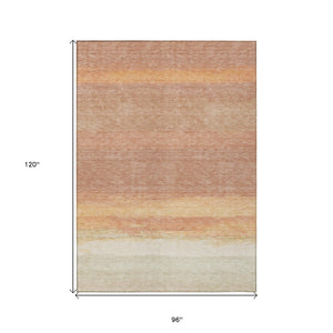 HomeRoots 5' Salmon Striped Indoor Outdoor Area Rug – Washable, Durable, and Stylish for Any Space 8' X 10' 608514