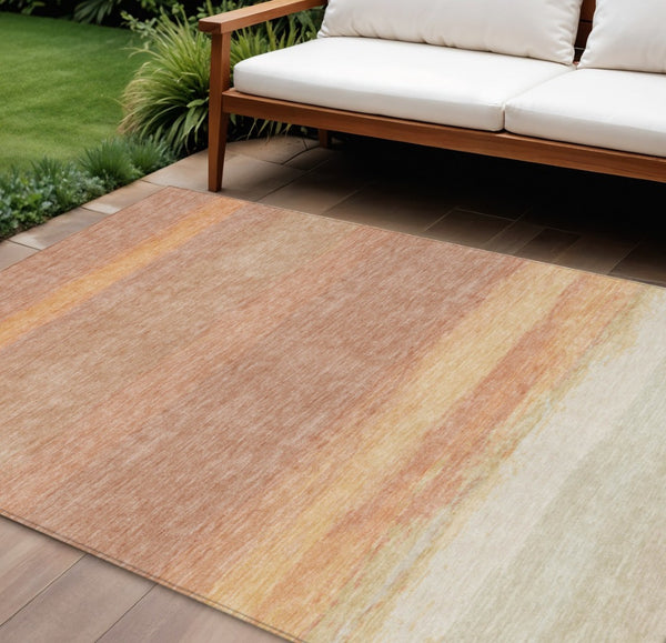 HomeRoots 5' Salmon Striped Indoor Outdoor Area Rug – Washable, Durable, and Stylish for Any Space 8' X 10' 608514