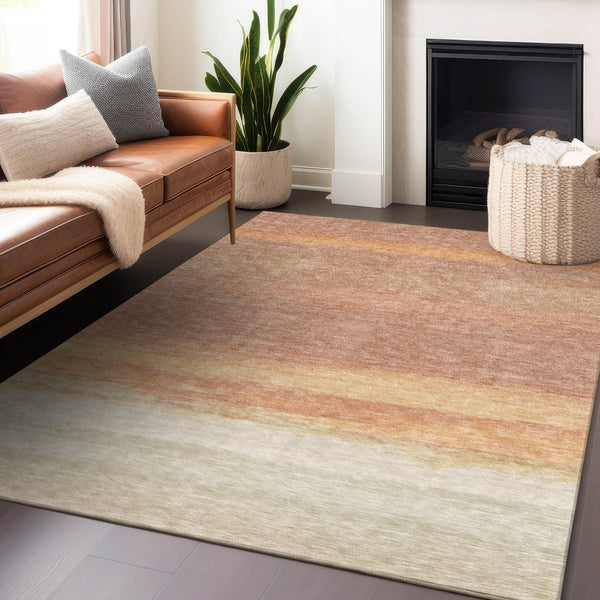HomeRoots 5' Salmon Striped Indoor Outdoor Area Rug – Washable, Durable, and Stylish for Any Space 9' X 12' 608516