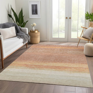 HomeRoots 5' Salmon Striped Indoor Outdoor Area Rug – Washable, Durable, and Stylish for Any Space 9' X 12' 608516