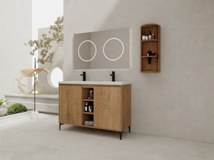English Elm 48" Freestanding modern bathroom vanity with integrated white resin sink, soft-close doors, durable plywood finish Imitative Oak W999S00345
