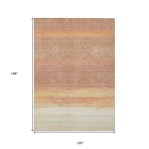 HomeRoots 5' Salmon Striped Indoor Outdoor Area Rug – Washable, Durable, and Stylish for Any Space 10' X 14' 608517