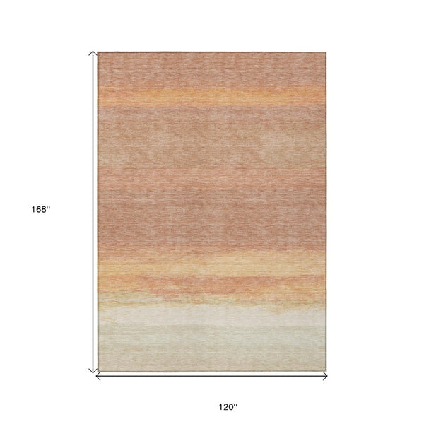HomeRoots 5' Salmon Striped Indoor Outdoor Area Rug – Washable, Durable, and Stylish for Any Space 10' X 14' 608517