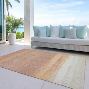 HomeRoots 5' Salmon Striped Indoor Outdoor Area Rug – Washable, Durable, and Stylish for Any Space 10' X 14' 608517