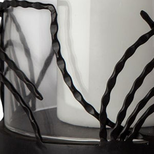 HomeRoots Set of Two Black Botanical Leaf Hurricane Candle Holders - Elegant Glass & Metal Home Décor Accent 608520