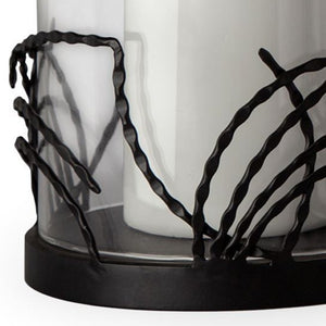 HomeRoots Set of Two Black Botanical Leaf Hurricane Candle Holders - Elegant Glass & Metal Home Décor Accent 608520