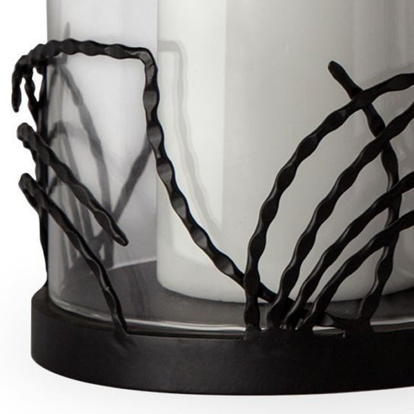 HomeRoots Set of Two Black Botanical Leaf Hurricane Candle Holders - Elegant Glass & Metal Home Décor Accent 608520