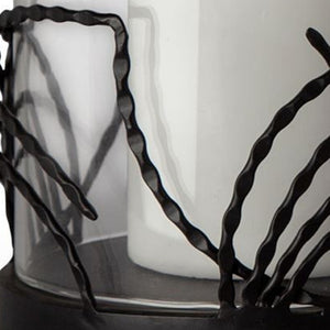 HomeRoots Set of Two Black Botanical Leaf Hurricane Candle Holders - Elegant Glass & Metal Home Décor Accent 608520