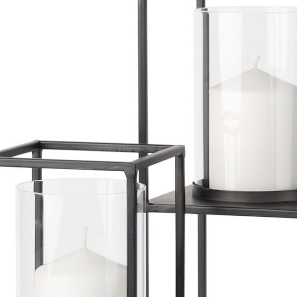 HomeRoots Set of Two Black Geometric Metal and Glass Candle Holders – Elegant Home Décor for Any Occasion 608528