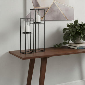 HomeRoots Set of Two Black Geometric Metal and Glass Candle Holders – Elegant Home Décor for Any Occasion 608528