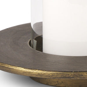 HomeRoots Set of Two Distressed Gold Geometric Metal Hurricane Candle Holders for Elegant Decor Accents 608530